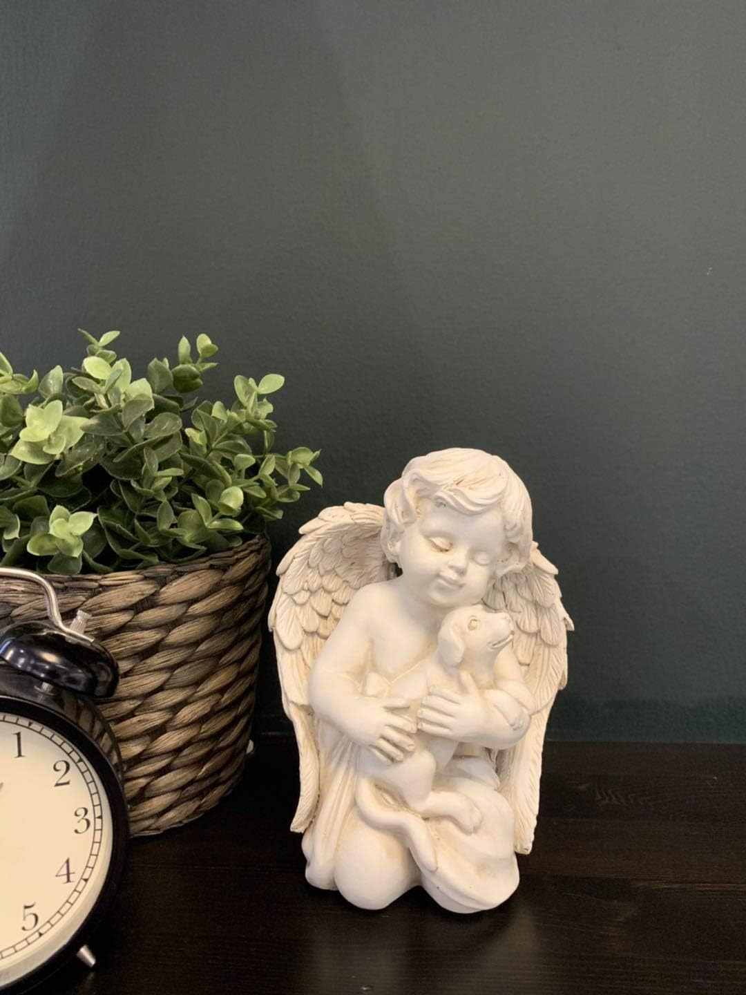 Estatua ángel resina 7" con perro figura hogar jardín