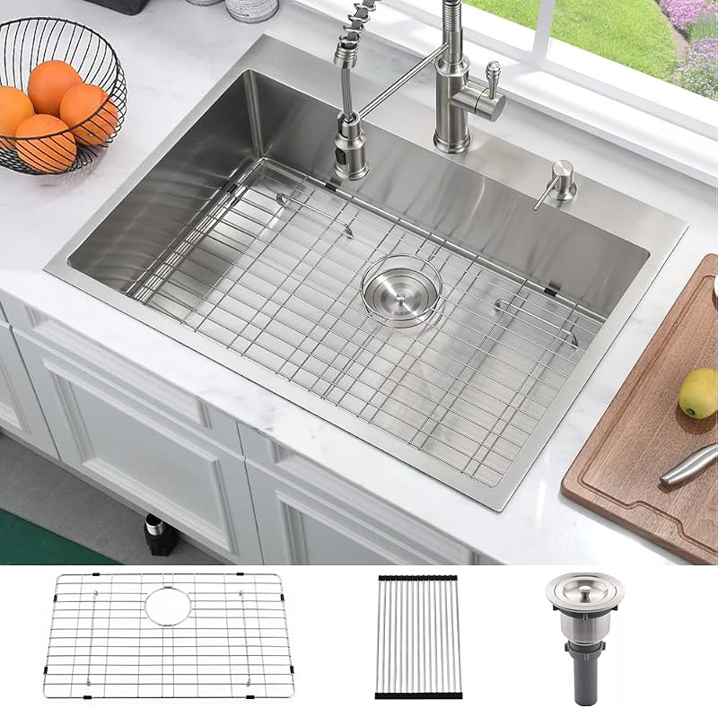 Fregadero cocina acero inox 33x22pulg con rejilla y colador