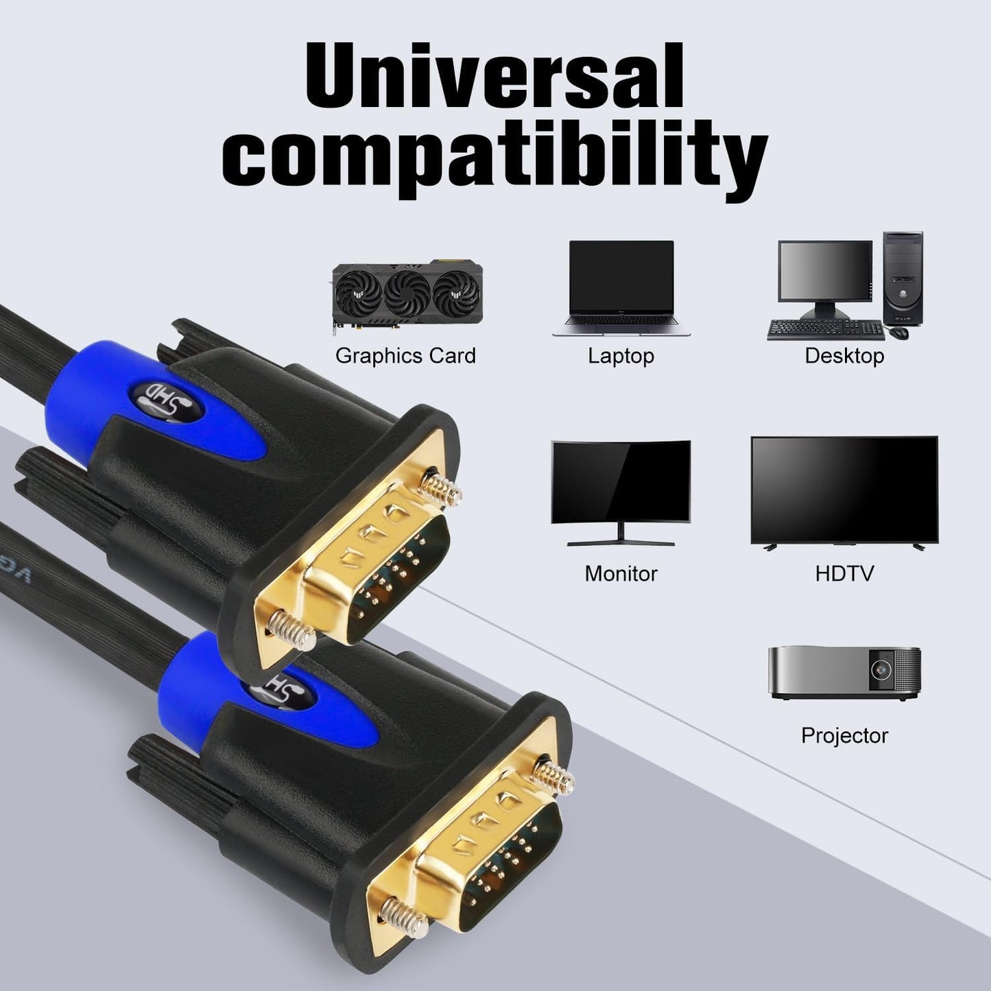 Cable VGA HD15 para PC portátil TV proyector 50ft