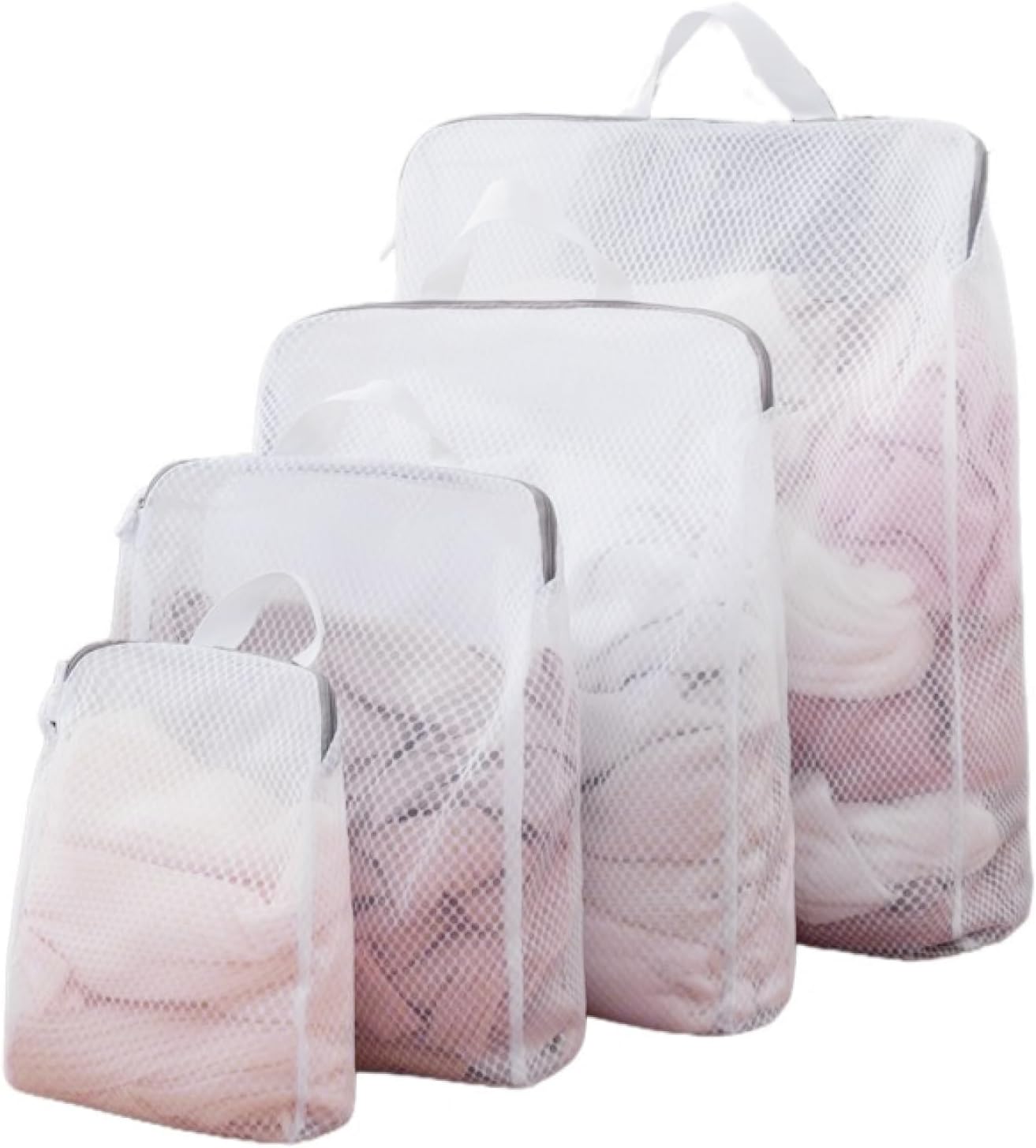 4 Bolsas Lavandería Malla 3D con Asas Cremallera