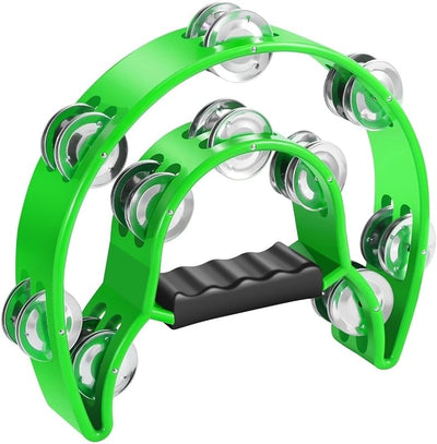 Pandereta metal media luna doble fila color verde