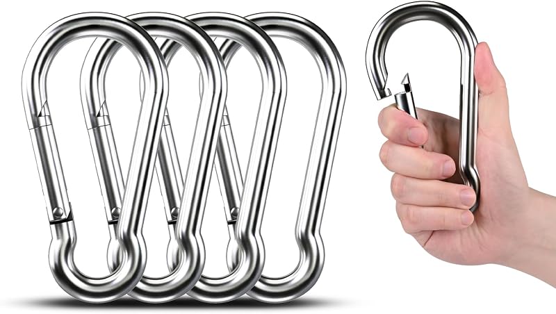 Ganchos mosquetón 7" acero inox 4 Pzas camping