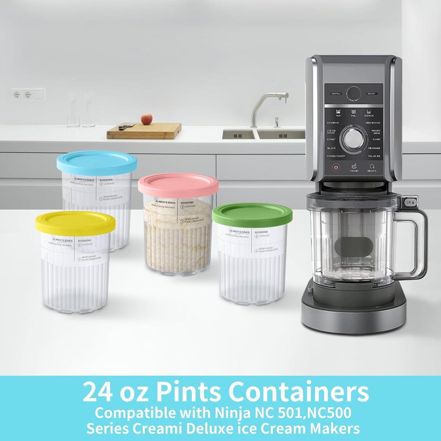 Set 4 Recipientes Helado 24oz Comp NC500