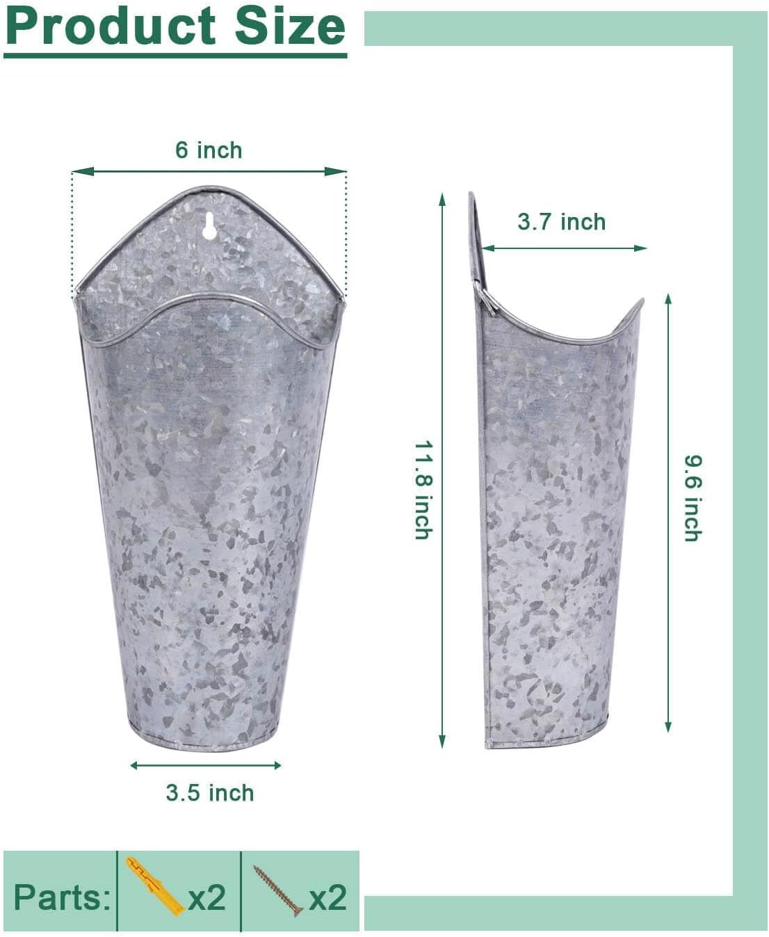 2 Macetas Pared Galvanizadas 12" Color Plateado