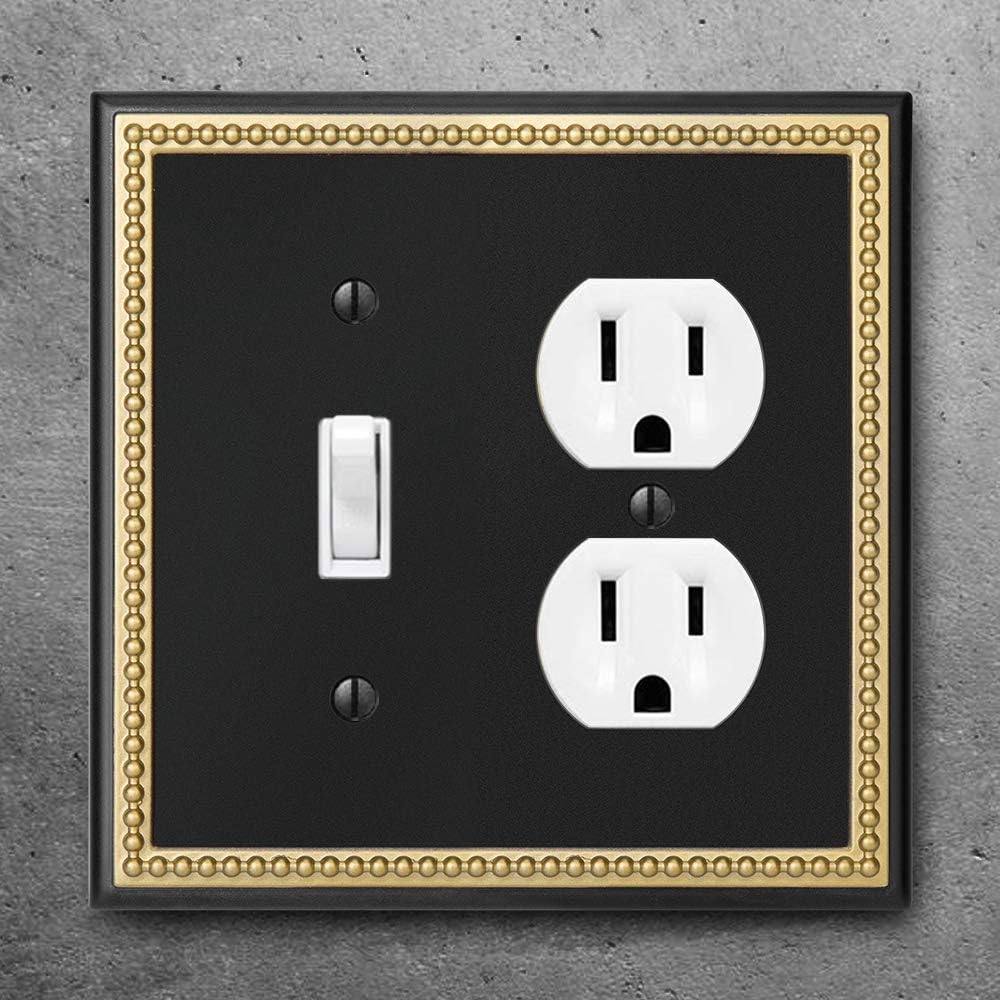 Placa pared con marco perlado interruptor negro dorado
