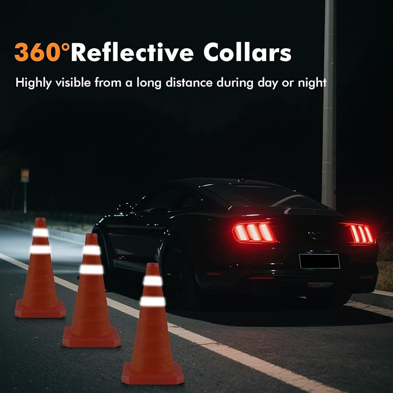 5 Conos Vial Plegables 18pulg Naranja Collar Reflectante