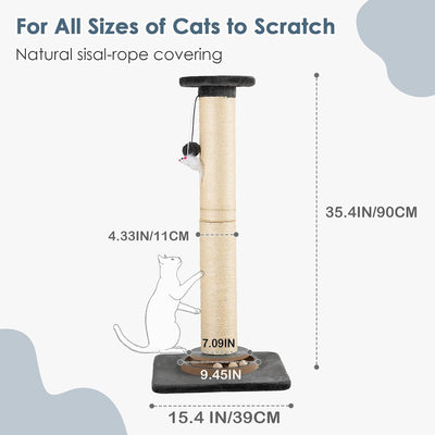 Rascador alto sisal grueso base resistente juguetes gatos