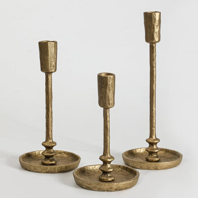 Portavelas cónico hierro fundido set 3 vintage latón antiguo