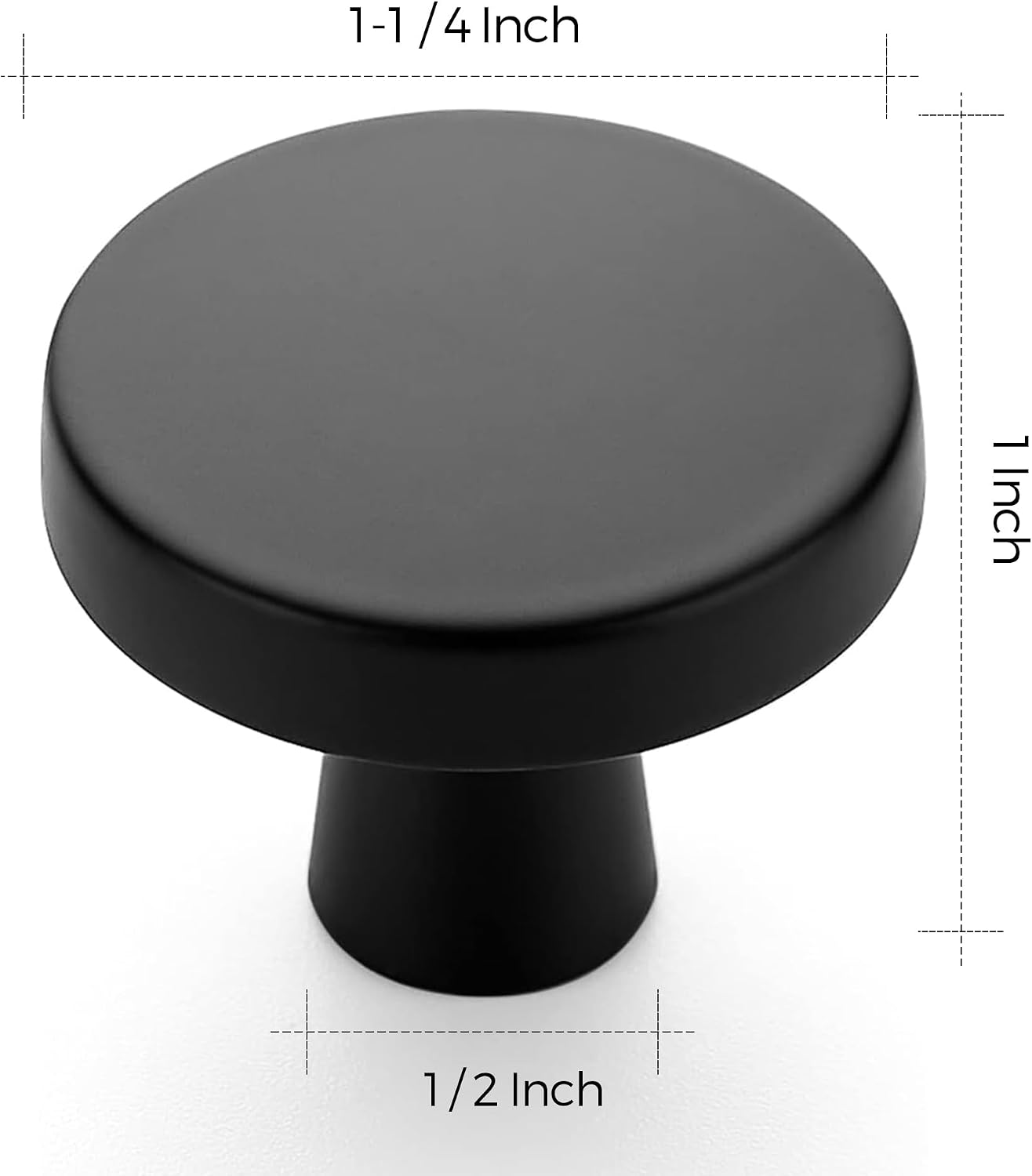 40 Pomos cocina 1-1/4pulg redondos sólidos negro mate