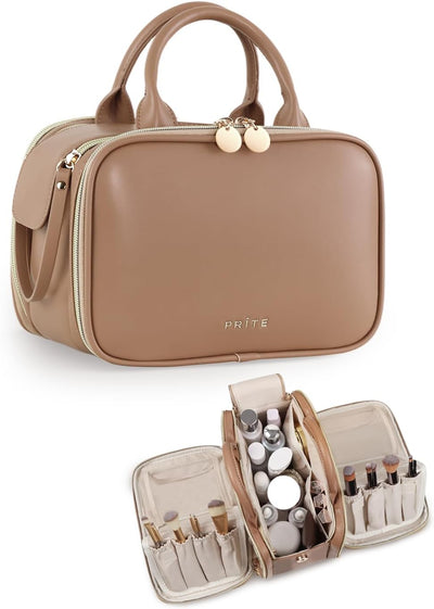 Bolsa maquillaje mujer organiz. impermeable asa marrón