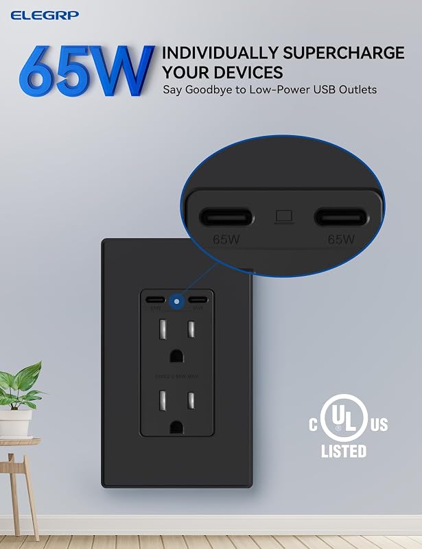 Receptáculo USB C 65W para laptop 15A puertos resistente