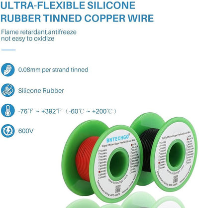 Alambre silicona 26 AWG 25pies rojo y negro flexible