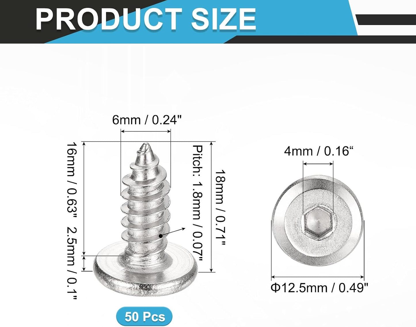 Tornillos M6 x 0.630pulg paquete 50 para muebles madera