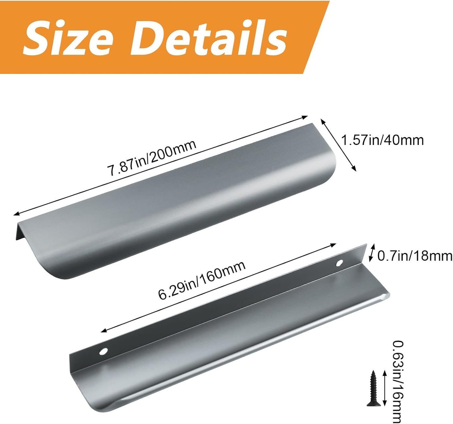 Tirador dedo cajón aluminio 7.874in gris