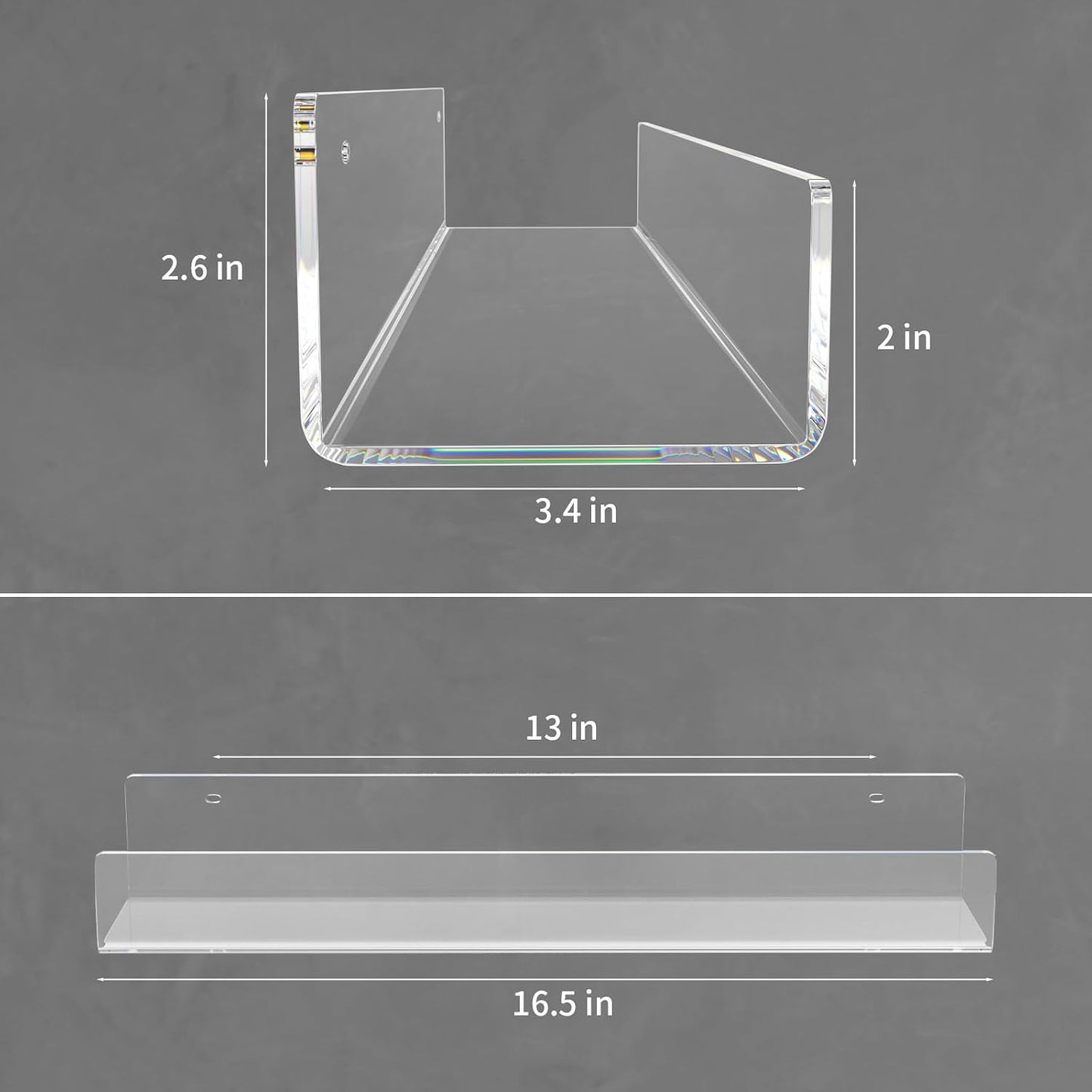 Estantería flotante acrílico 16.5" set 4 transparente