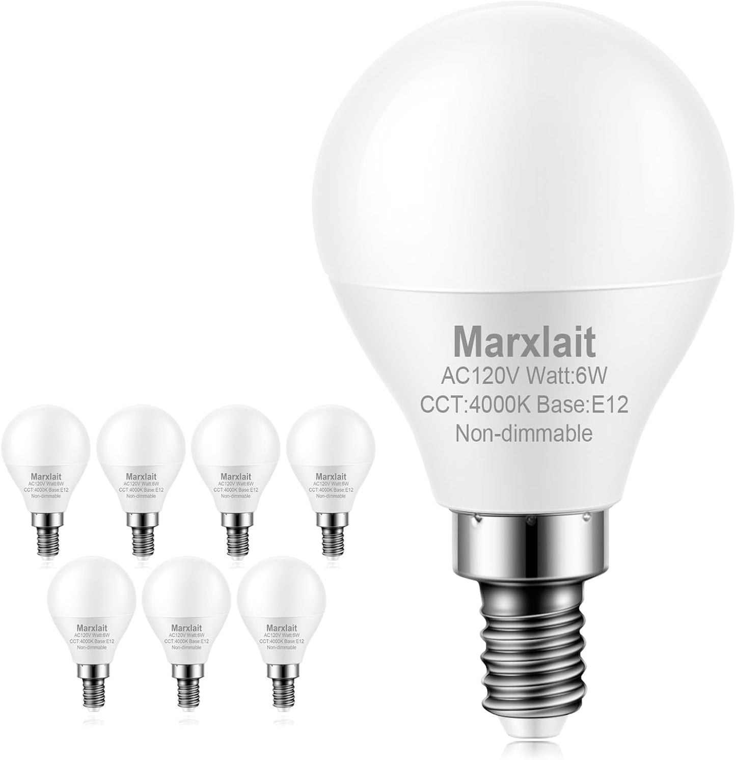 8 Bombillas LED E12 A15 4000K 120V No Regulable