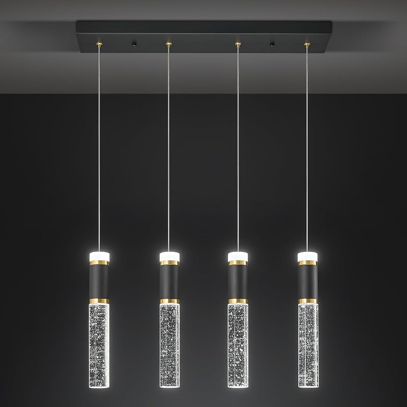Lámpara colgante isla cocina 4 luces LED negro dorado