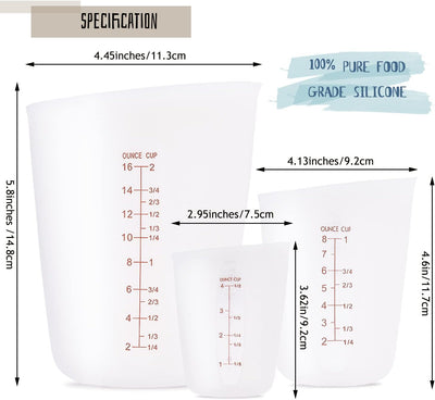 3 Tazas Medidoras Silicona 2 1 1/2 Oz
