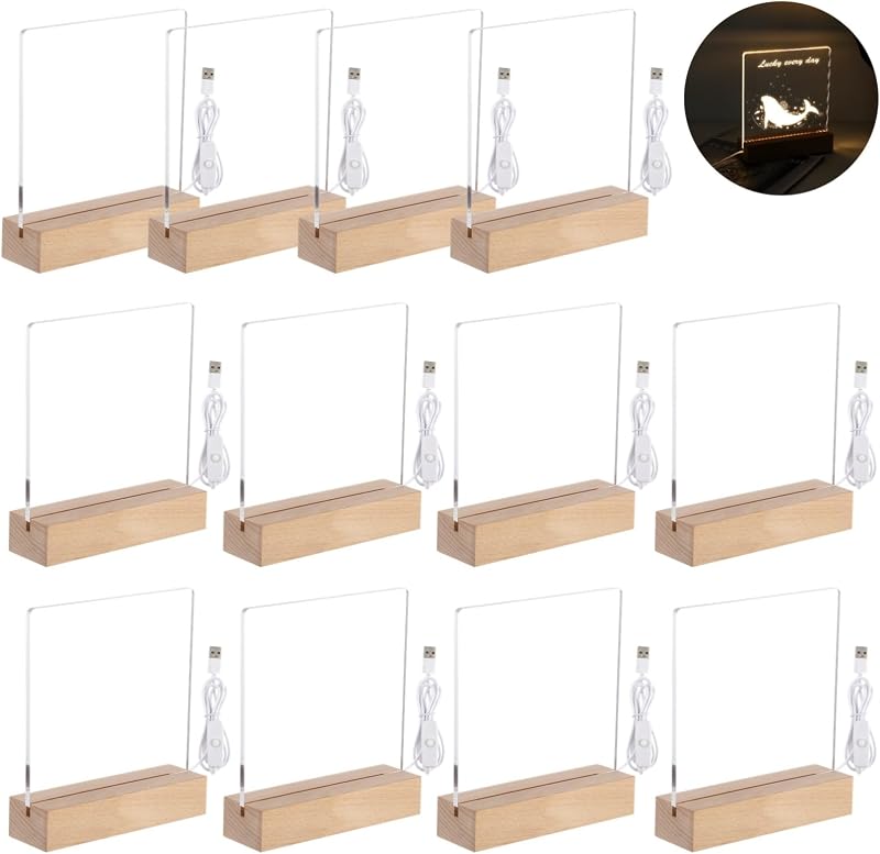 Base luz LED madera acrílica 7" cables USB