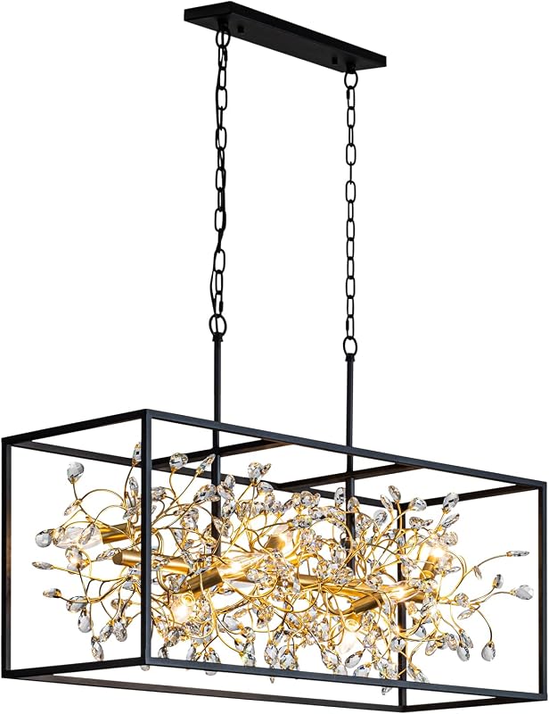 Candelabro cristal negro y dorado 8 luces L38.5 moderna
