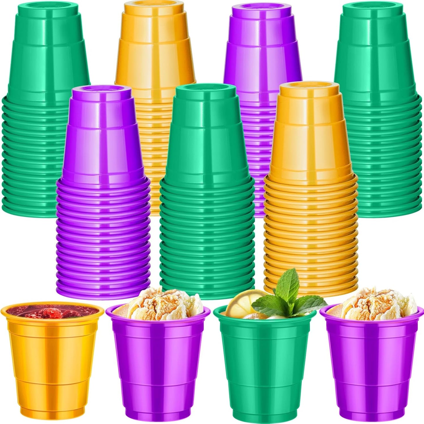 120 Vasos Chupito Mardi Gras 2oz Plástico Colores Varios