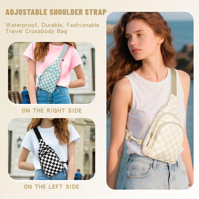 Bolsa cruzada a cuadros ajustable impermeable para mujer beige