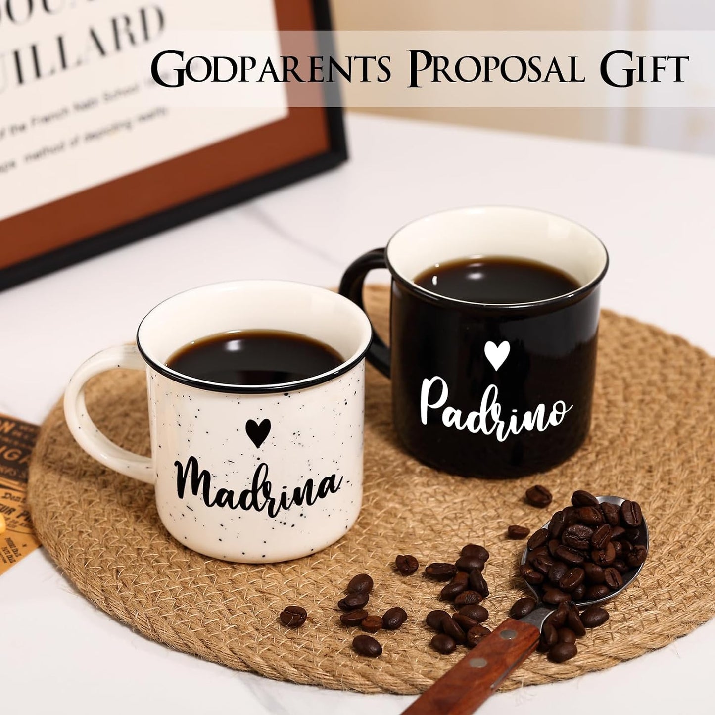 Set tazas café 11oz para propuesta padrinos bautizo
