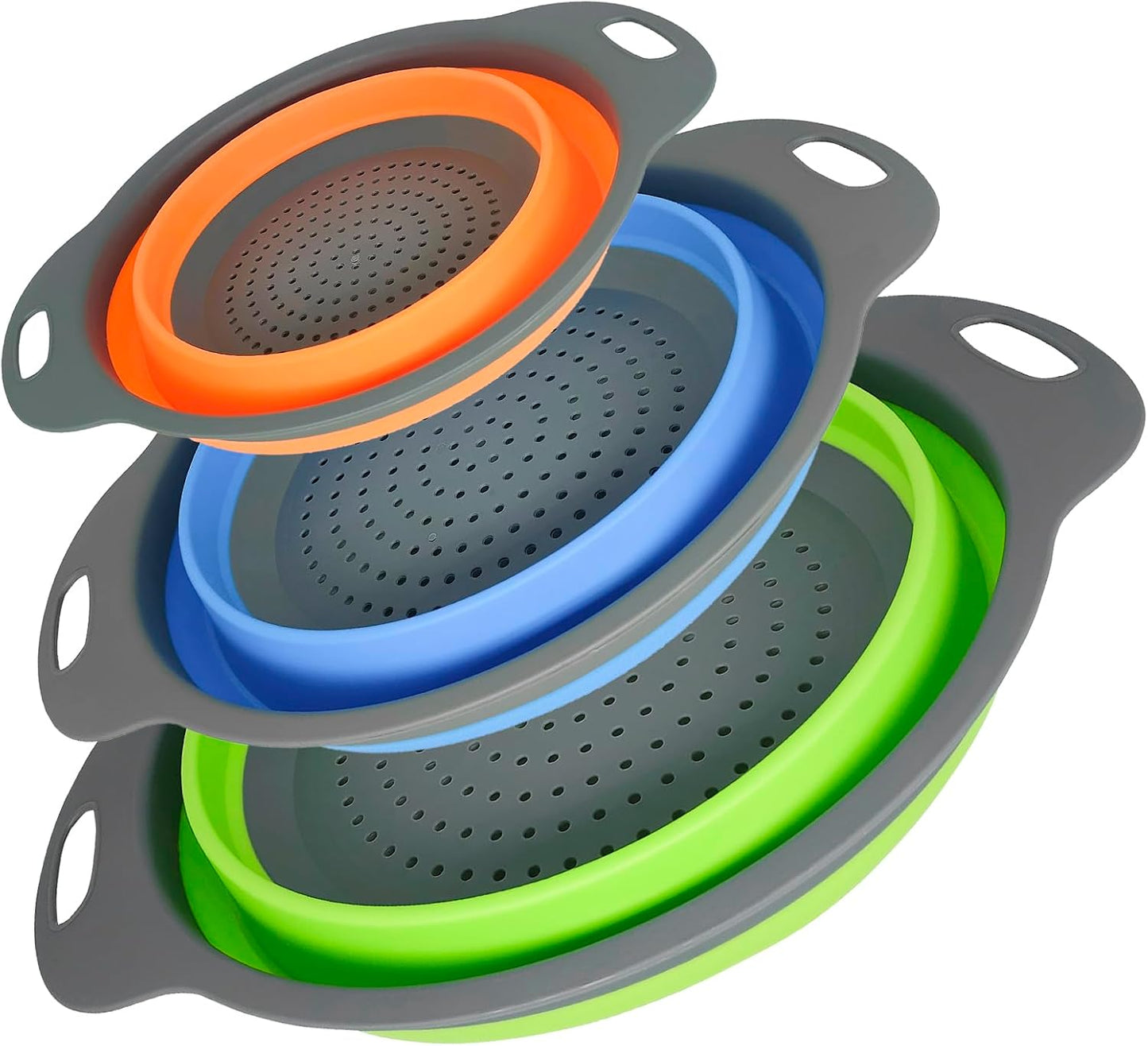 Set 3 coladores silicona 2/4/6qt plegables antiderrap