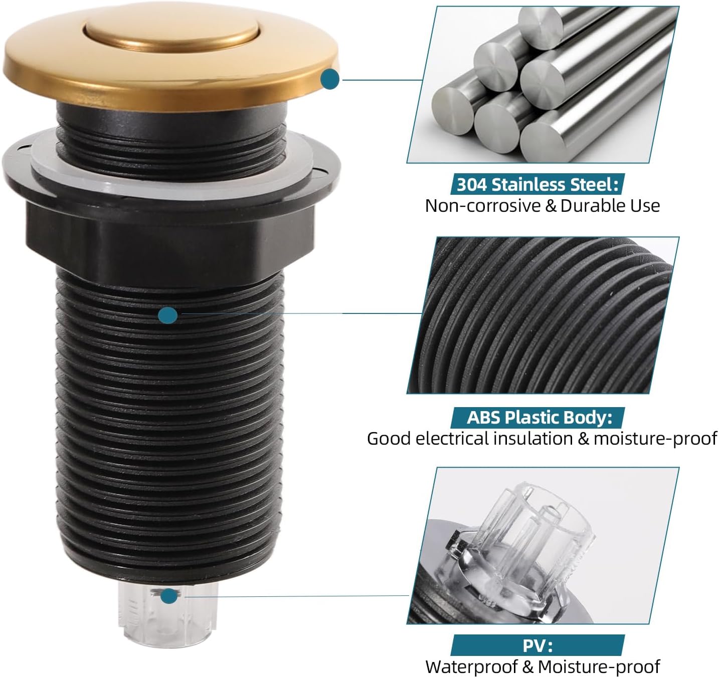 Interruptor aire 2.5pulg acero inox níquel oro