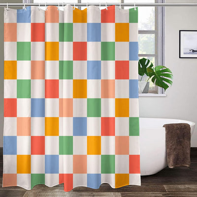 Cortina ducha retro cuadros 60-70 tela impermeable 72x72pulg