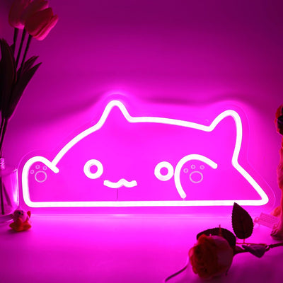 Letrero neón LED rosa forma gato USB decoración dormitorio