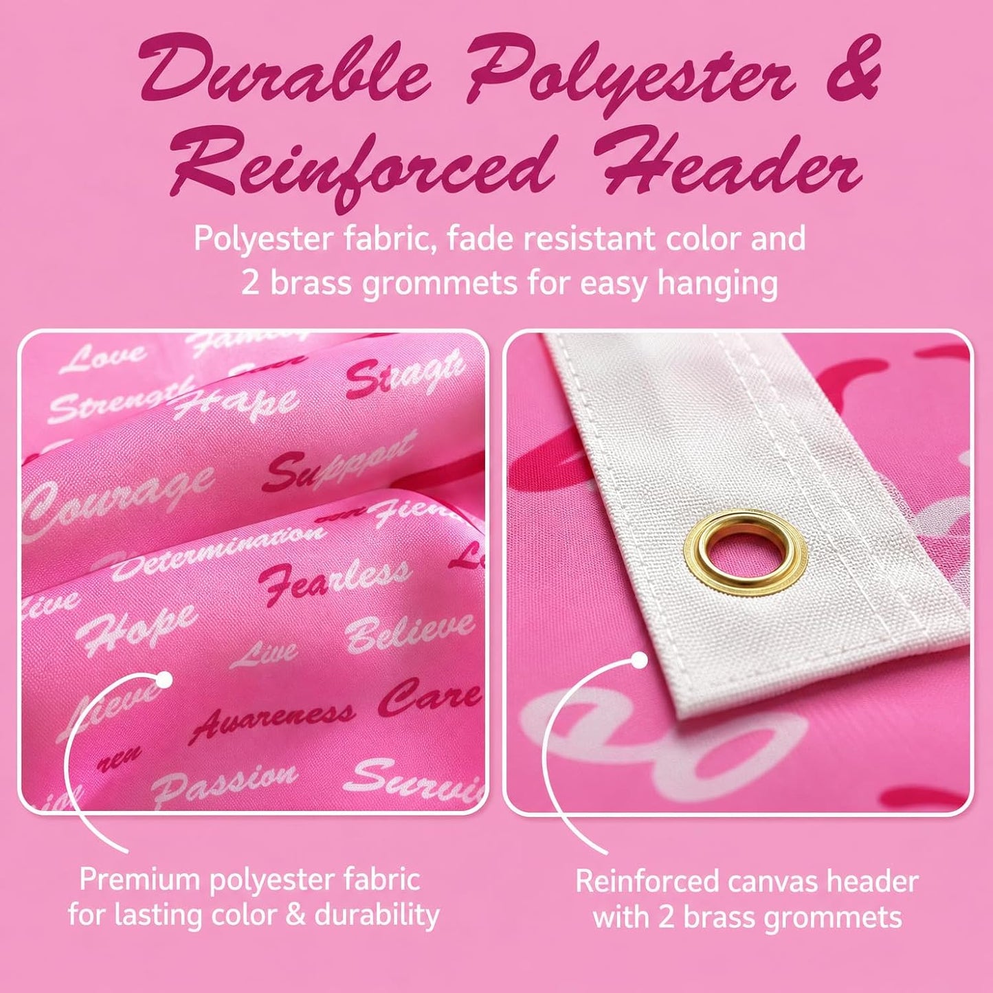Cinta rosa poliéster 3x5ft con 2 ojales latón