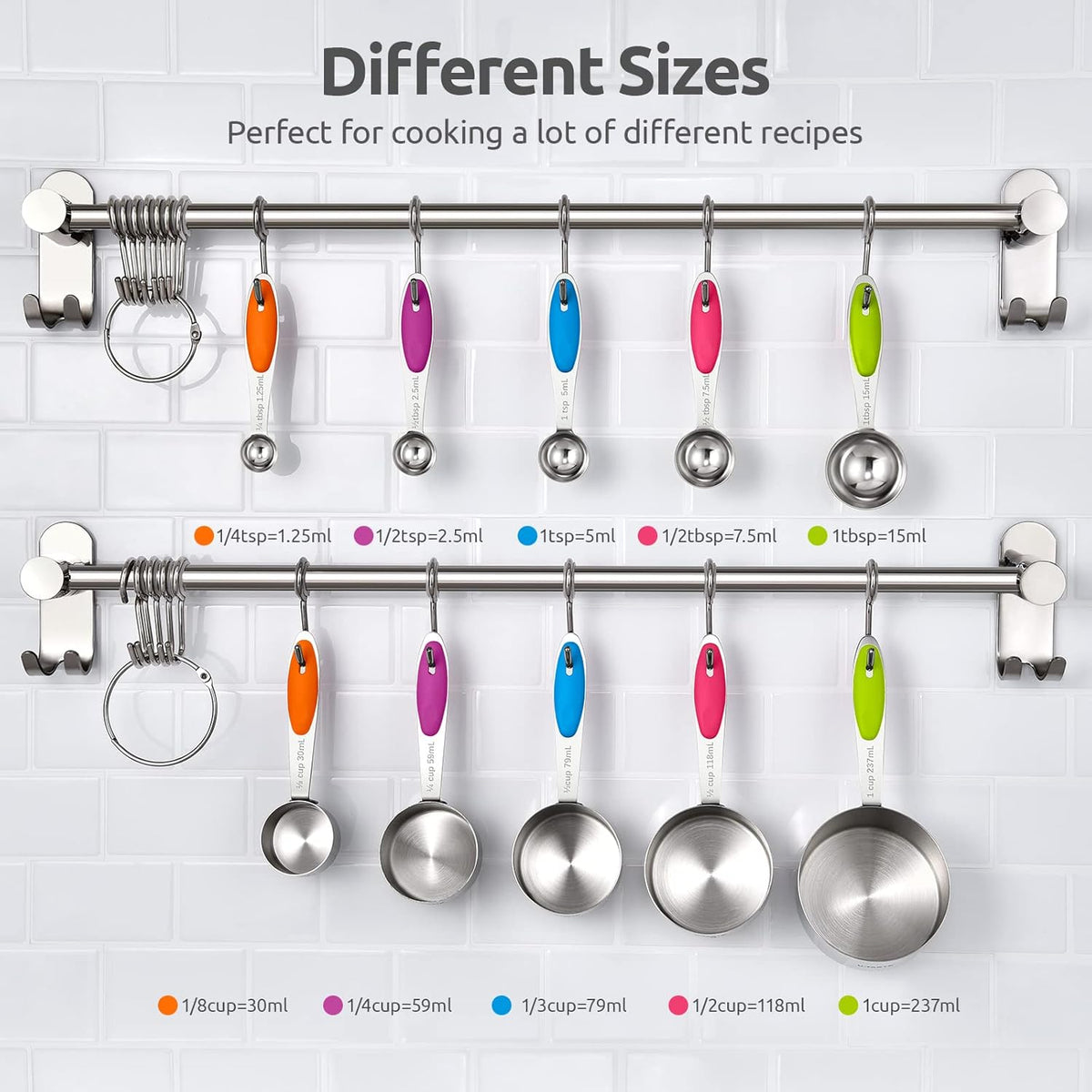 Set 10 Pzas Tazas y Cucharas Medidoras Acero Inox 18/8