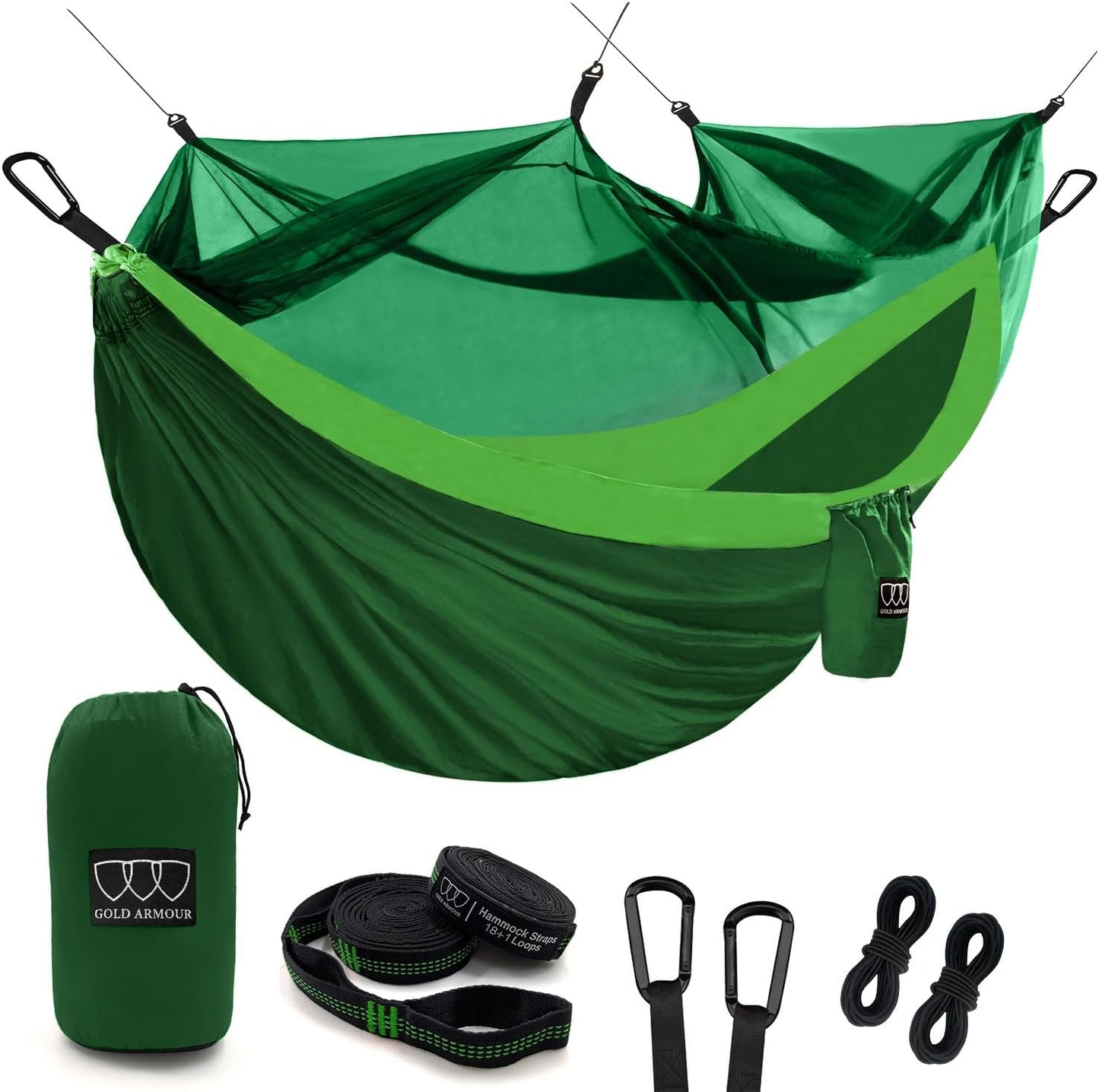 Hamaca doble con red insectos para camping exterior verde