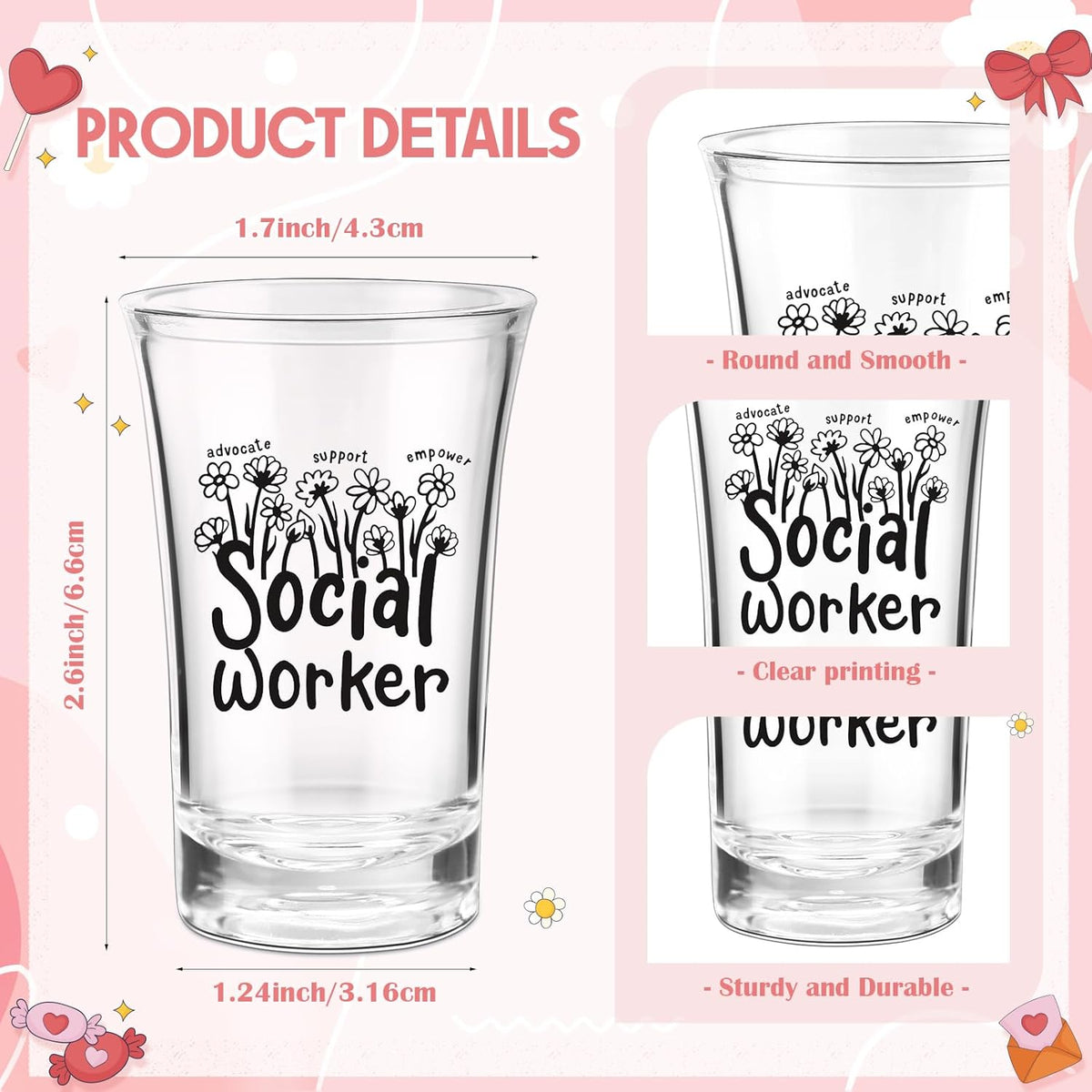 Vasos de chupito de acrílico con tarjeta de agradecimiento para trabajadores sociales