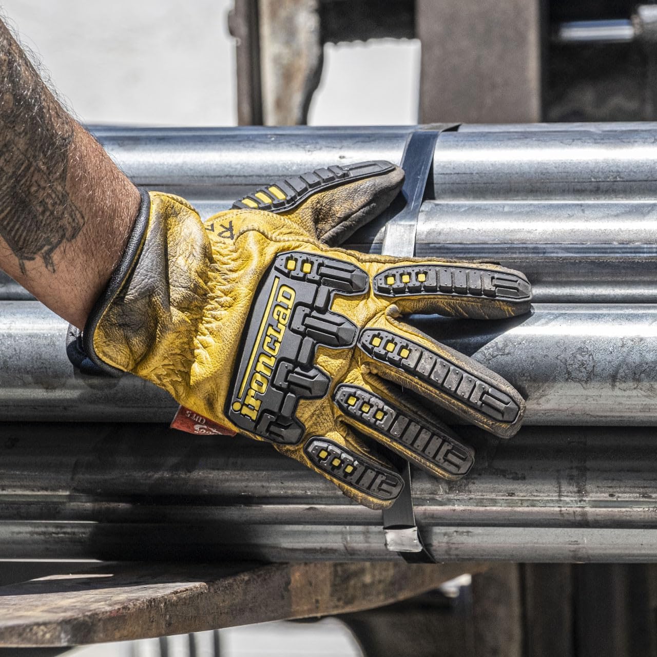 Guantes trabajo cuero impacto 360 Amarillo Mediano