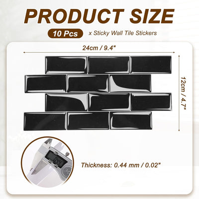 10 Azulejos Autoadhesivos Textura Mable Negro 9.4x4.7pulg