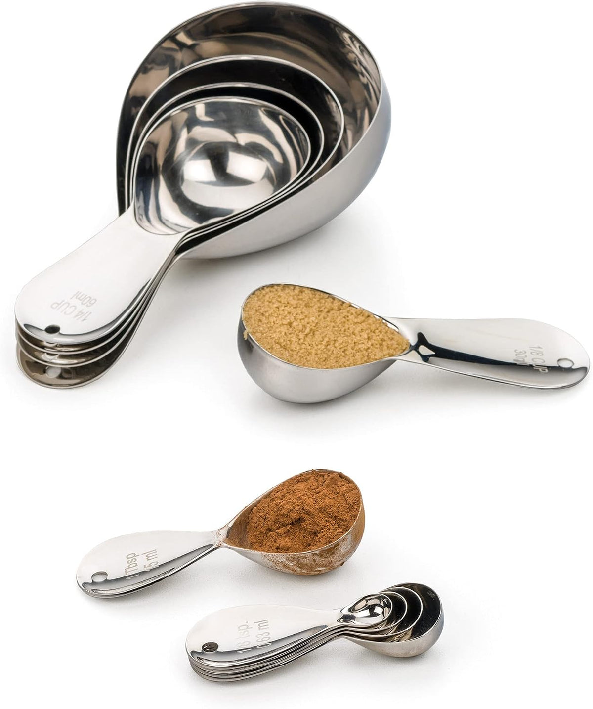 Juego 4 Vasos Medidores Acero Inox Ovalados 1/8 a 1 Taza