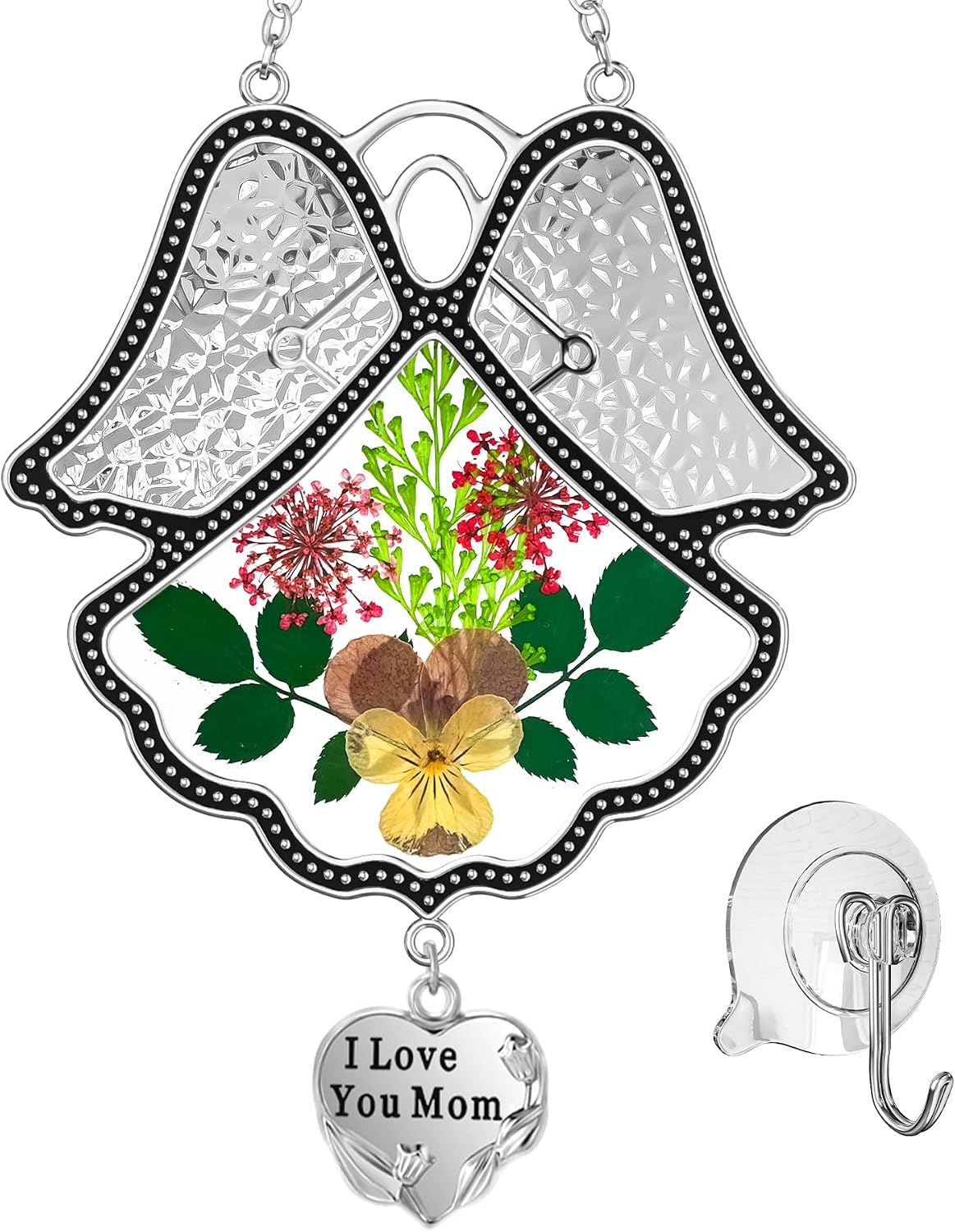 Atrapasoles vidrio dije corazón flores campanilla
