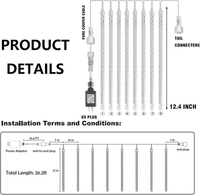Luces Navidad exterior 288 LED 12" 8 tubos impermeables
