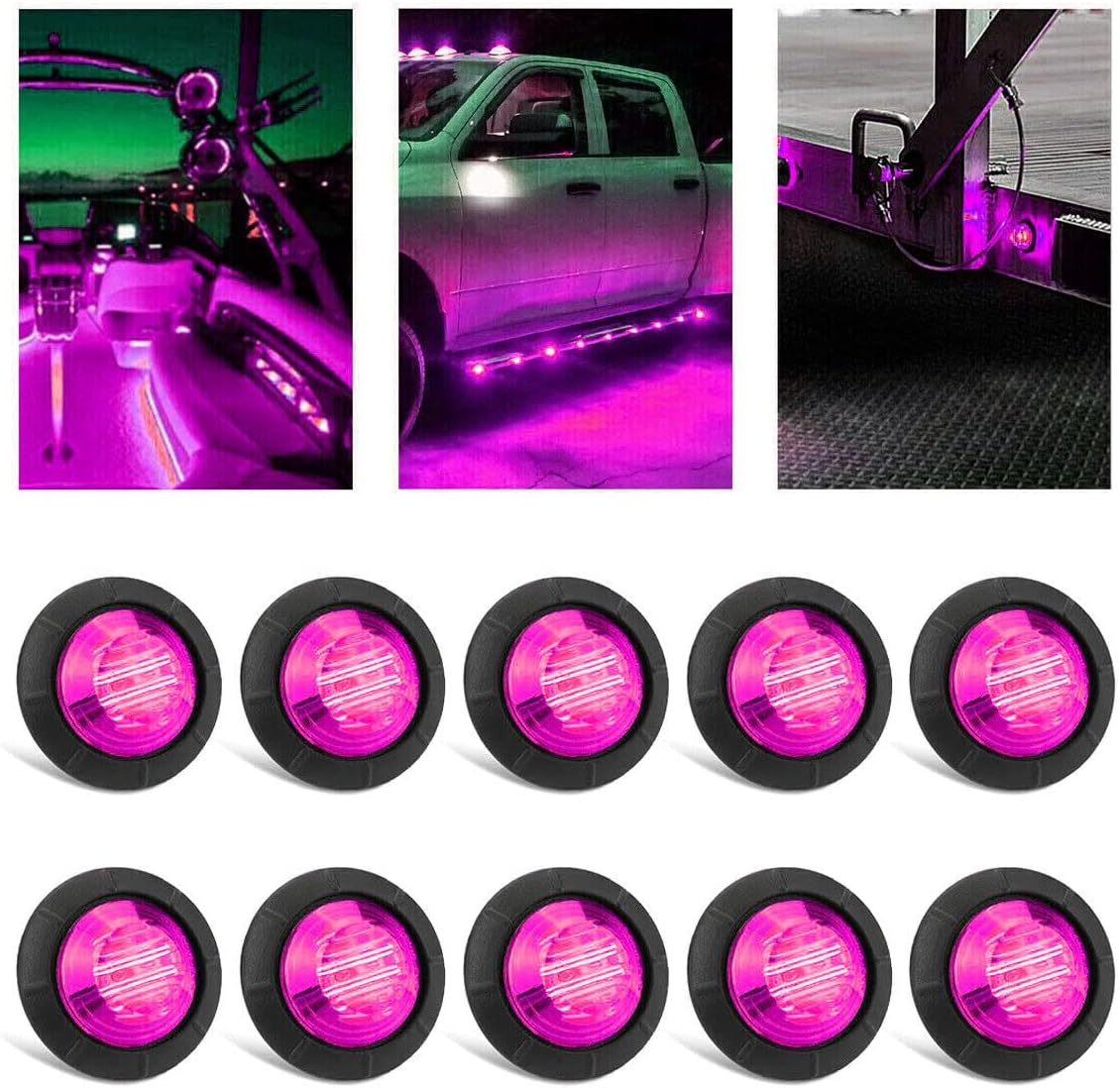 10 Pzas Luces LED impermeables púrpura para coche camión RV