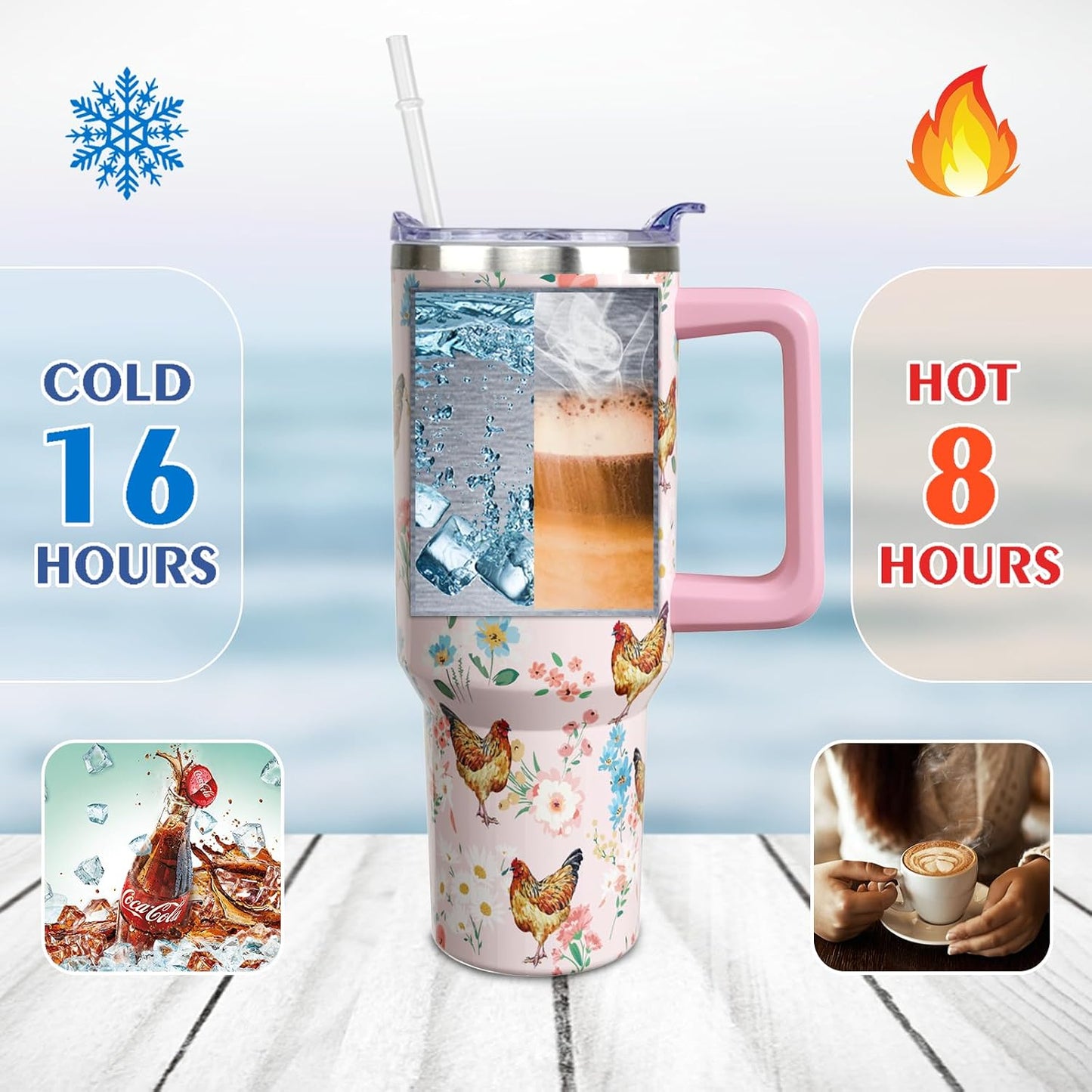 Vaso acero inox 30oz con asa pajilla taza café viaje
