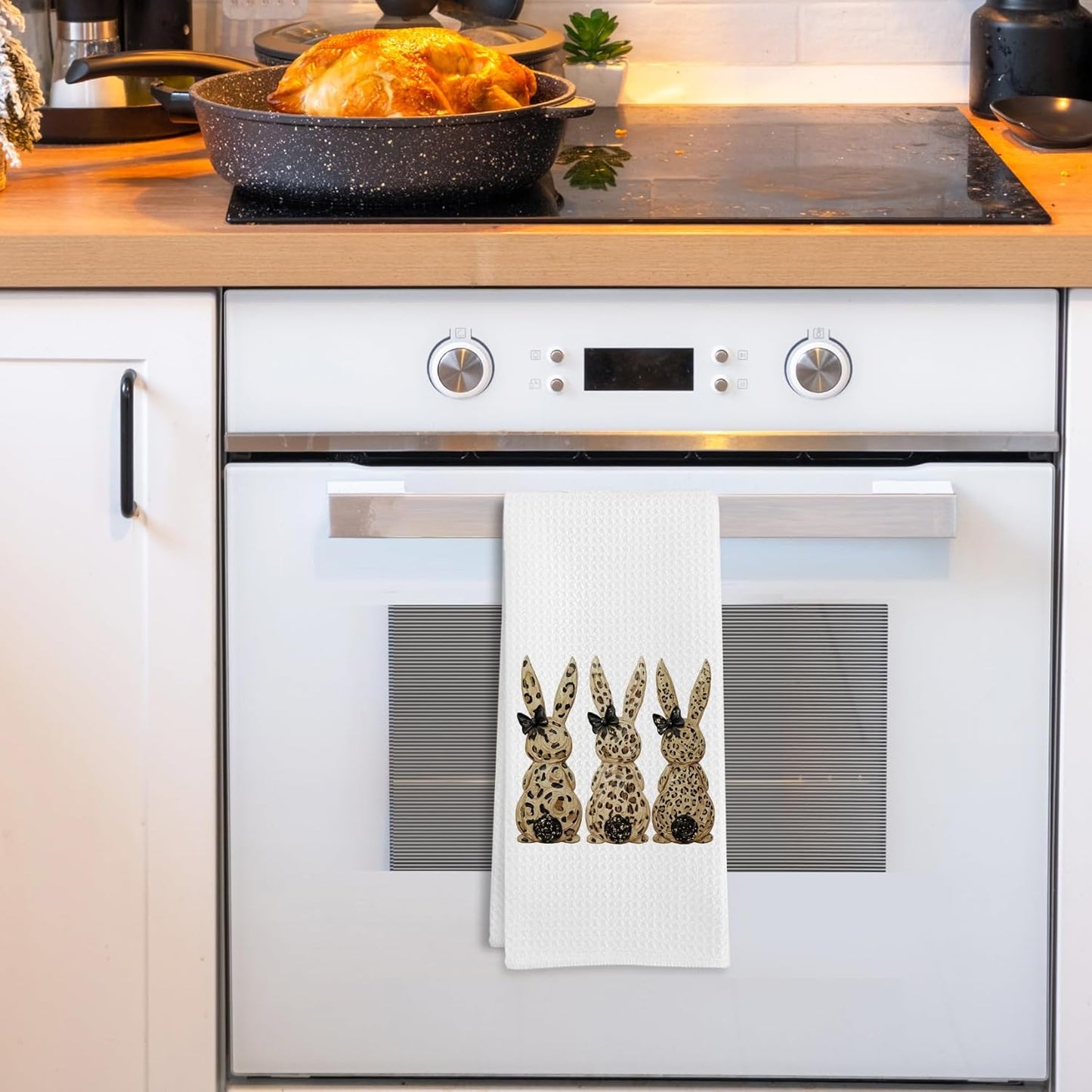 Toallas cocina estampado leopardo y conejo Pascua