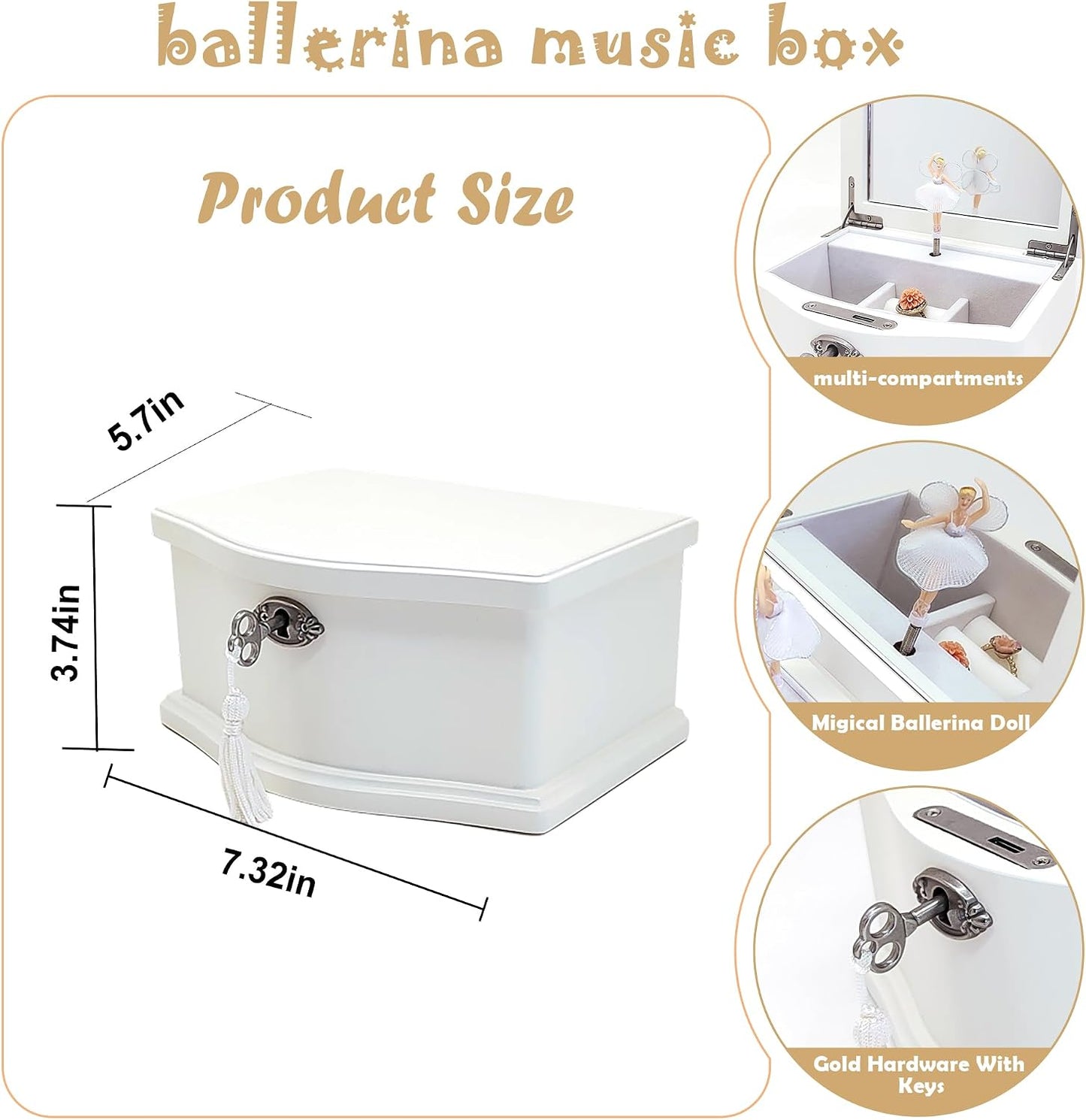 Joyero musical bailarina blanca para niñas y mujeres