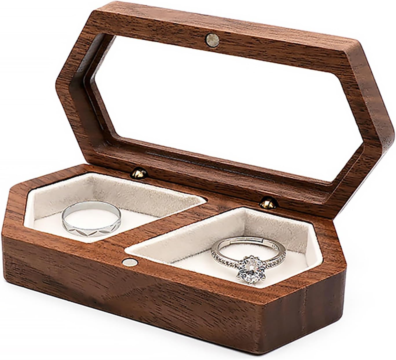 Caja madera doble para anillos grabada compromiso boda