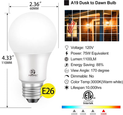 Bombilla LED exterior 9W 3000K con sensor automático base
