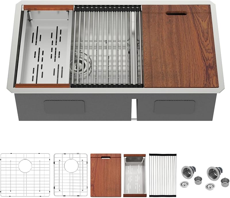 Fregadero cocina doble tazón acero inox 33x19pulg