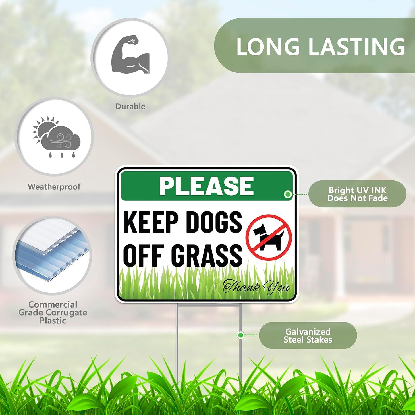 Letrero repelente perros texto inglés plástico corrugado