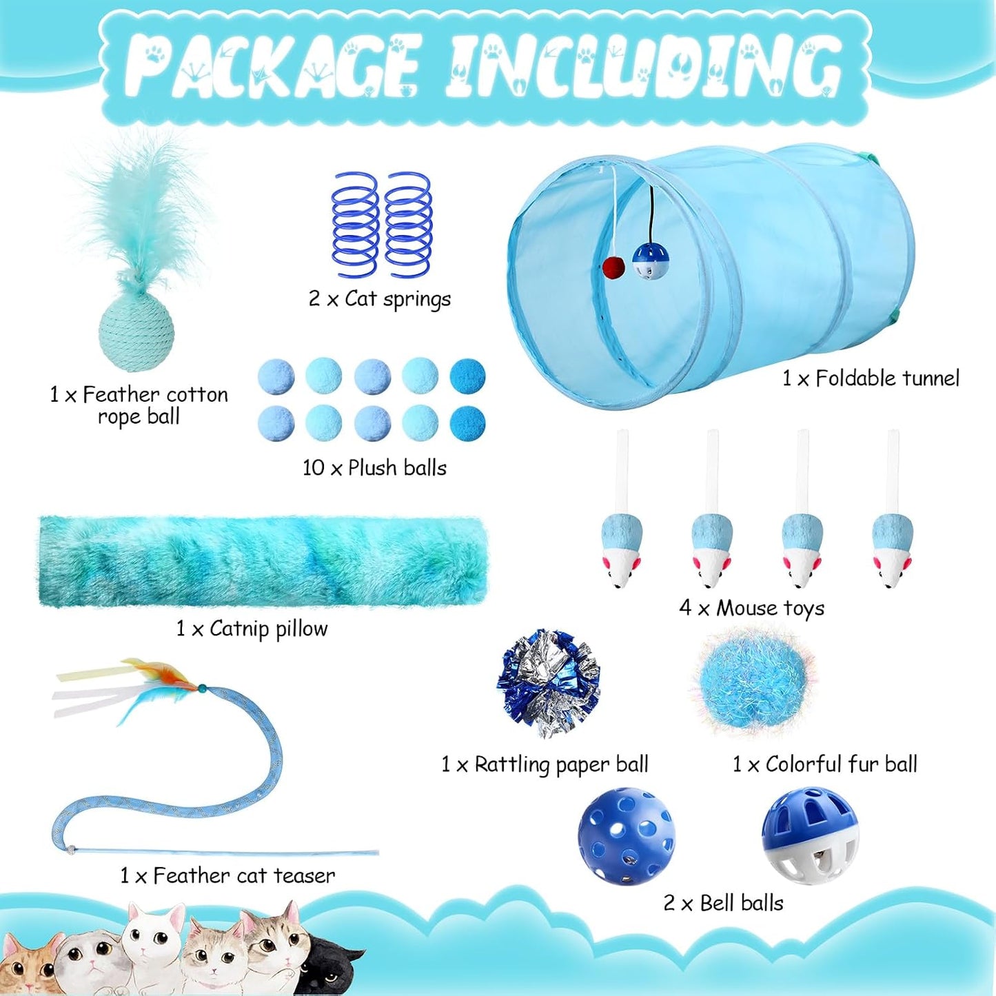 Set 24 Juguetes Interactivos para Gatos Plegable Azul