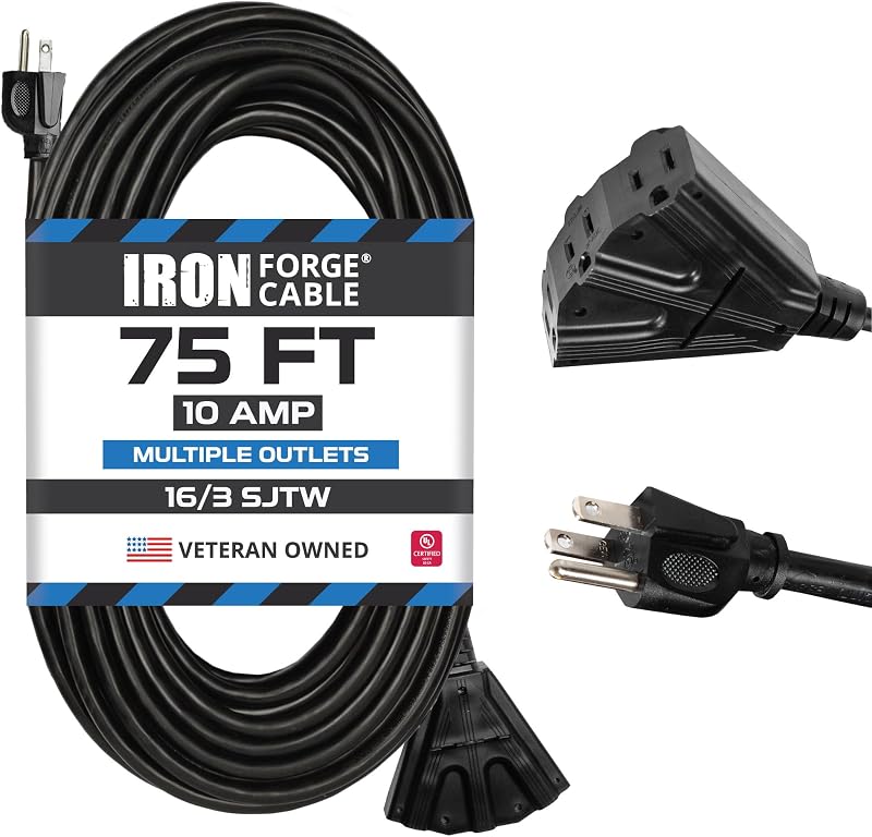 Cable extensión 75ft 16/3 SJTW 3 tomas luz exterior